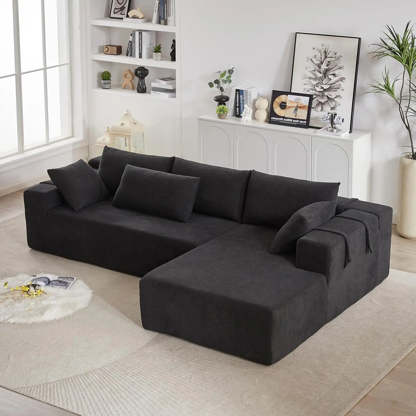 108'' L-Shaped Modular Sectional Sofa, Upholstered Chenille Cloud Couch with 6 Pillows, Cozy Deep Seat Couch for Living Room