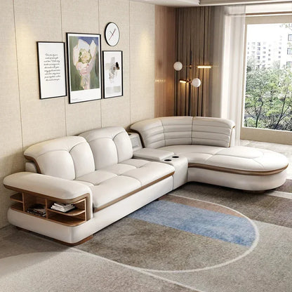 Premium Relaxing Designer Modern Sofa Fancy Genuine Leather Reclining Corner Sofa Sectional Luxury