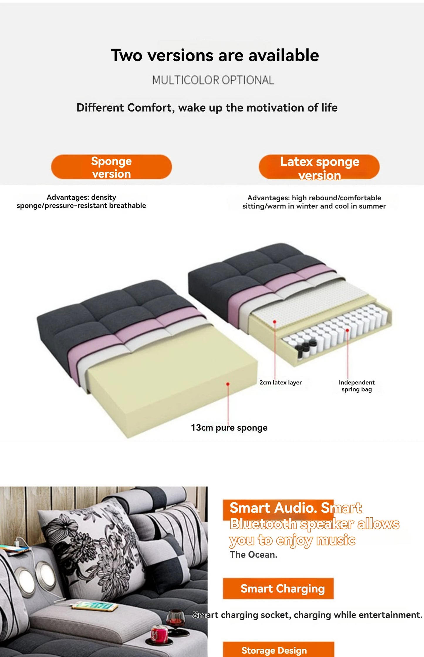 Sectional Couches for Living Room with Smart Bluetooth Speaker Charging Sectional Sofa Set with Chaise L-Shape Sectional Couch