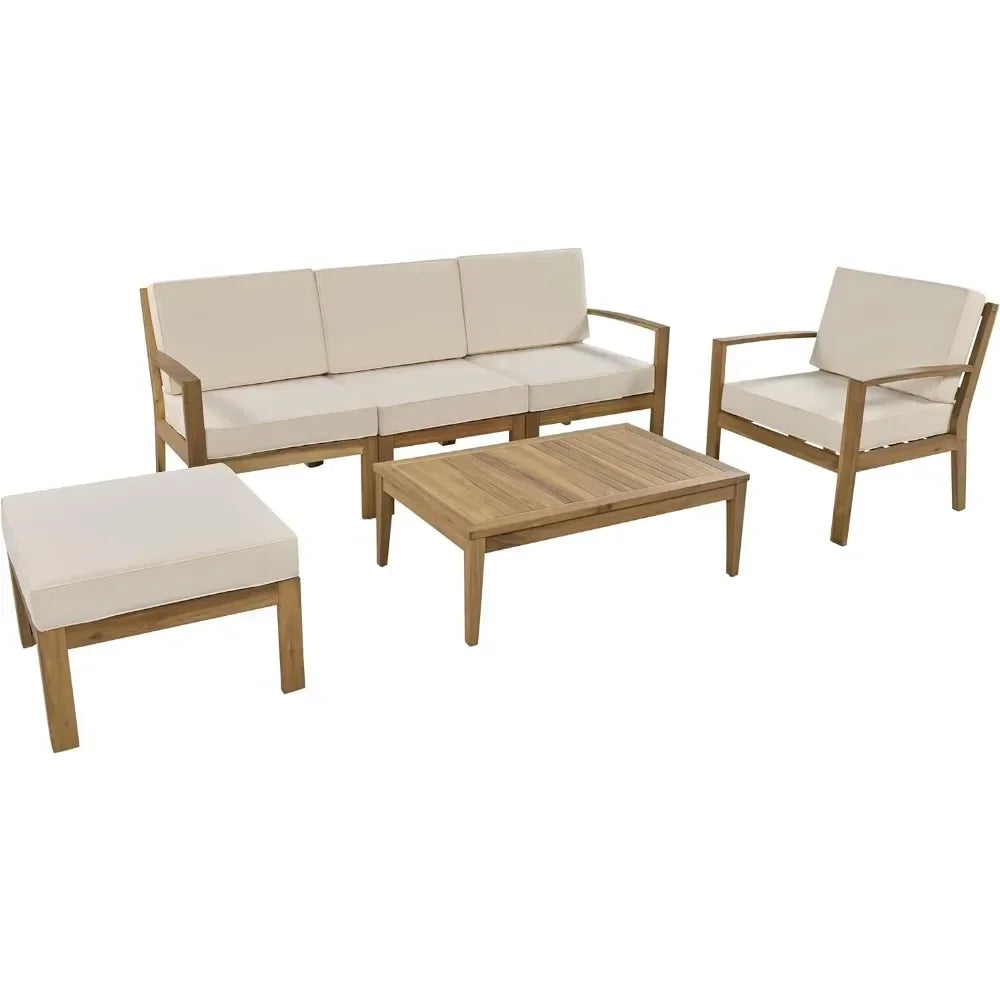 K 6 Piece Patio Sectional Sofa Set with 3-Seats Couch,Coffee Table, Ottoman and Removable Cushion for Garden Poolside