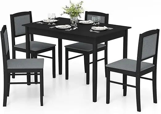 Farmhouse Style 4-Seat Solid Wood Dining Set with Upholstered Chairs and Padded Backs