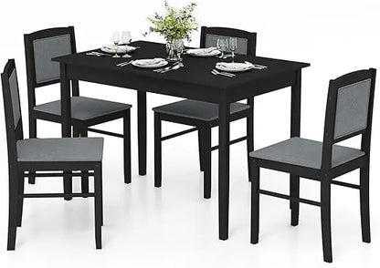 Farmhouse Style 4-Seat Solid Wood Dining Set with Upholstered Chairs and Padded Backs