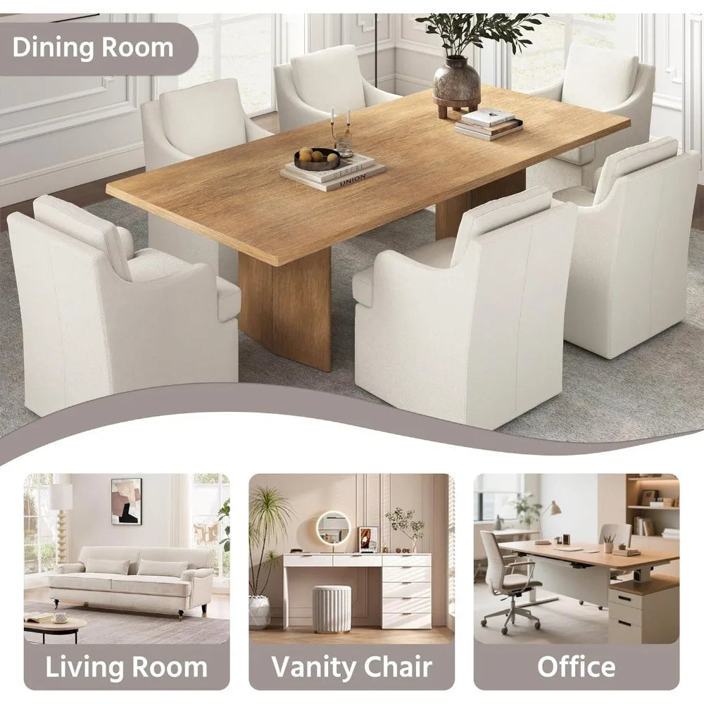 Upholstered Dining Chairs, Modern Kitchen Chairs Dinner Chairs with 4 Casters, Linen Armchair for Bedroom Reading Room Living R