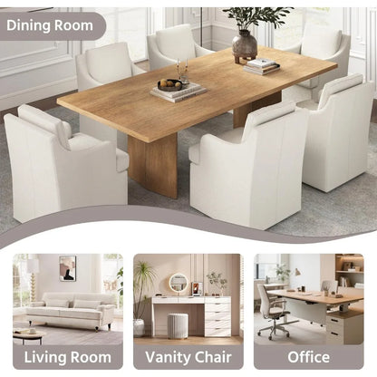 Upholstered Dining Chairs, Modern Kitchen Chairs Dinner Chairs with 4 Casters, Linen Armchair for Bedroom Reading Room Living R