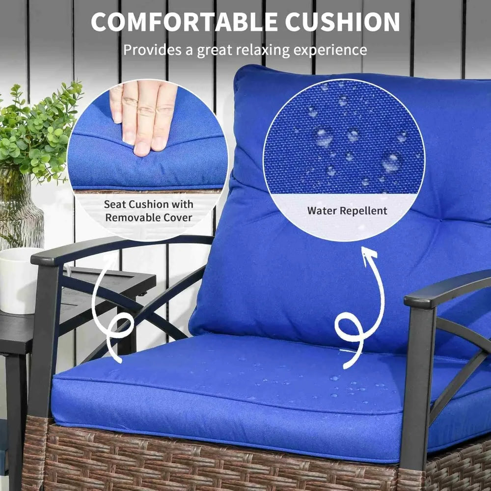 Patio Rocking Chair Set Outdoor Wicker Bistro with Cushioned Rockers and 2 Tier Coffee Table for Garden Relaxation