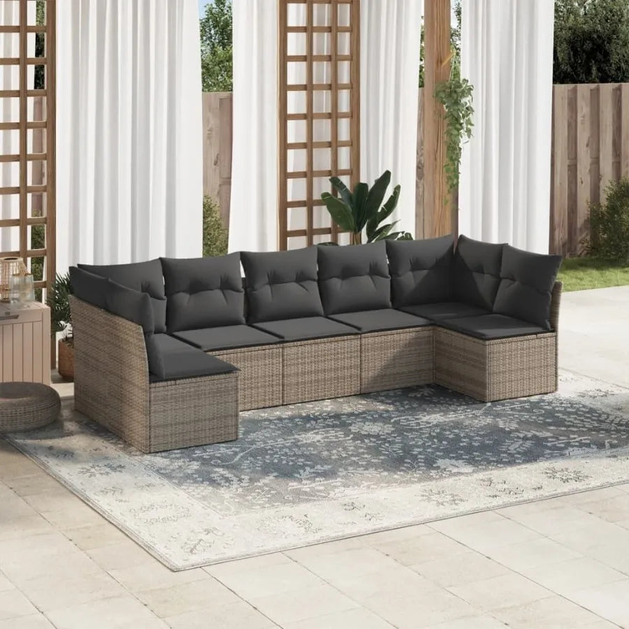 Garden Sofa Set Grey Poly Rattan Large Modular Outdoor Sofa Set