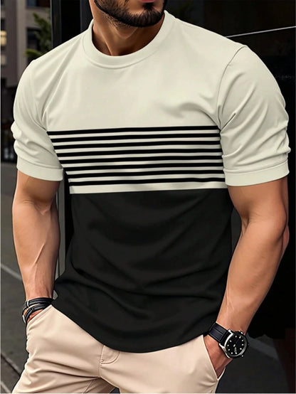 Outdoor Men's T Shirt Summer Fashion Casual Round Neck Short Sleeve Top Striped Printed Style Asian Size Men's Clothing T-shirt