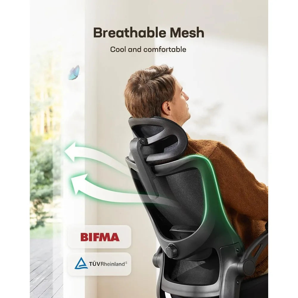Ergonomic Office Chair with High Back Mesh, Adjustable Lumbar Support, and 3D Armrests for Comfortable Work