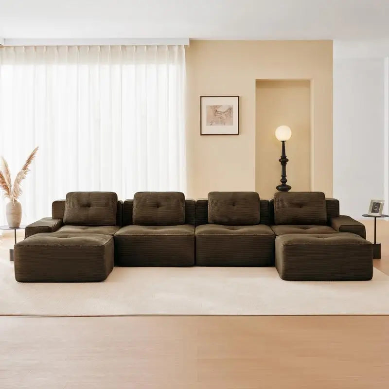 Cloud Modular Sectional Sofa with 2 Storage Ottomans 160.6" Down Filled Comfort U Shaped Sofa Minimalist Wide Deep Seat Couch