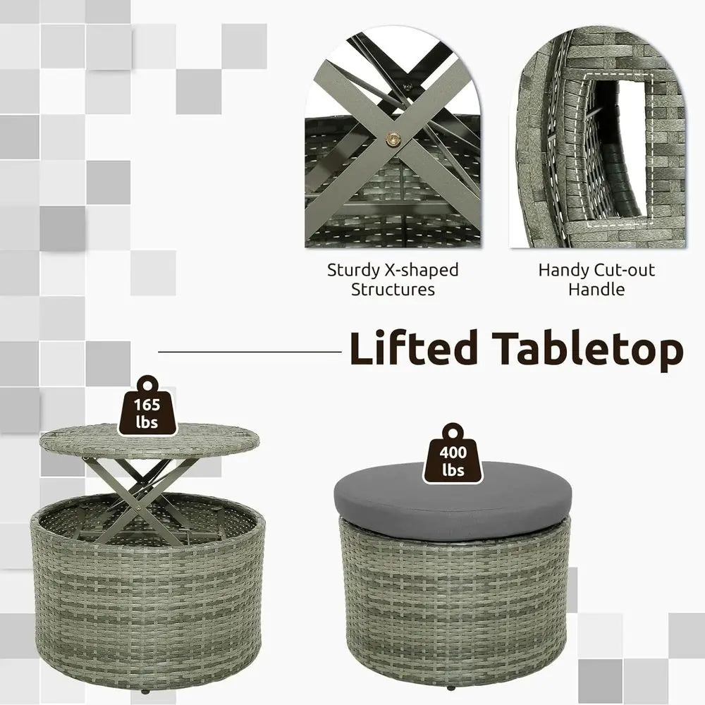 Patio Round Daybed with Retractable , Outdoor Wicker Rattan urniture Set, Sectional Cushioned Soa Set with Height Adjustable Coe