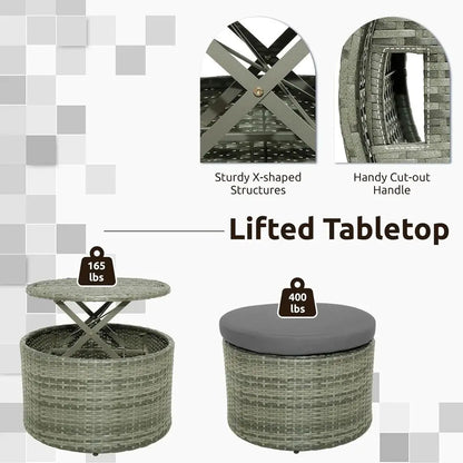 Patio Round Daybed with Retractable , Outdoor Wicker Rattan urniture Set, Sectional Cushioned Soa Set with Height Adjustable Coe