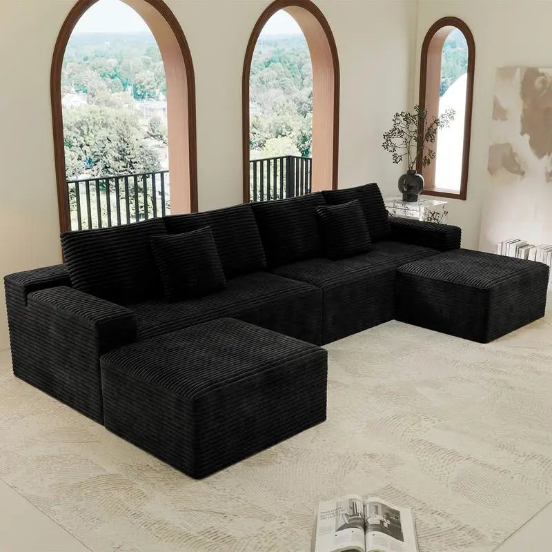 Modular Sectional Sofa, Upholstered Compressed Couch for Living Room, Bedroom, Apartment, No Assembly Required, 4-Piece Free