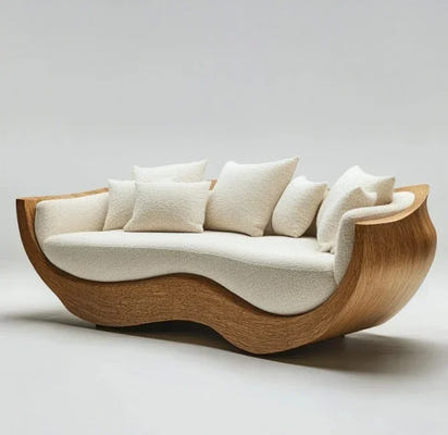 Gebogene Gartenmöbel Für Den Außenbereich, Teakholz-Sofa-Set, Massivholz-Gartensofa Aus Teakholz