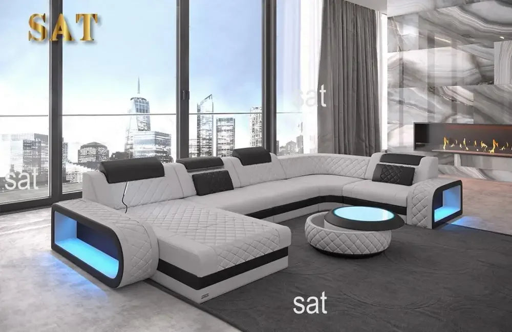 New Arrival New Arrival Italian Style Modern Design Leather Furniture U Shape Sectional Sofa With LED Light For Living Room Sofa