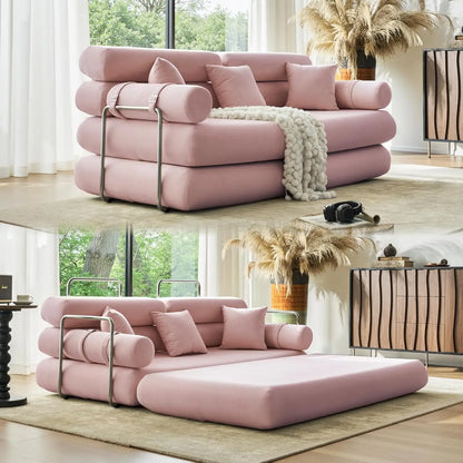 Convertible Sleeper Sofa - 35'' High-Back Floor Couch Bed - Folding Sofa Bed with Rounded Arm Supports - Floor Sofa Lounge