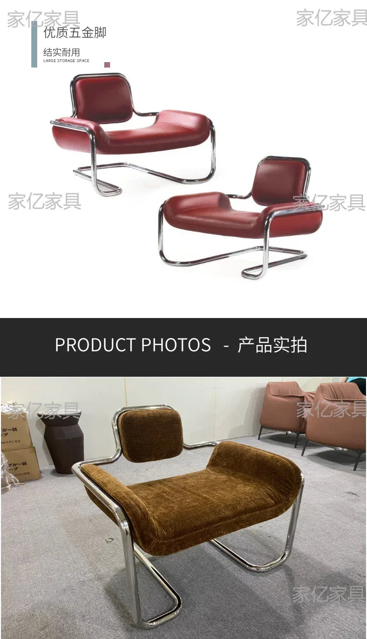 LXArrivals Modern Creative Convex Chair Stainless Steel Frame Casual Seat Living Room Simple and Light Luxury LeatheSSS