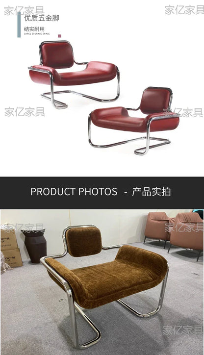LXArrivals Modern Creative Convex Chair Stainless Steel Frame Casual Seat Living Room Simple and Light Luxury LeatheSSS