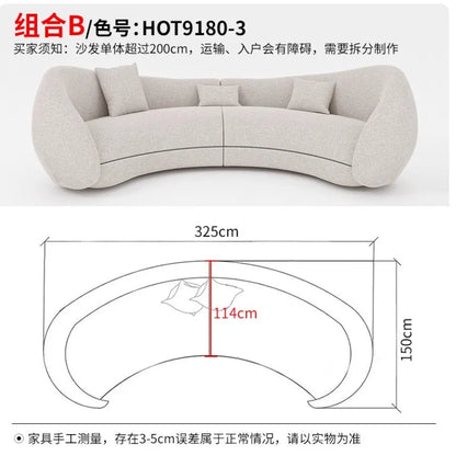 Retro old money wind curved design special-shaped large flat-layer fabric sofa lamb wool semi-circular moon sofa