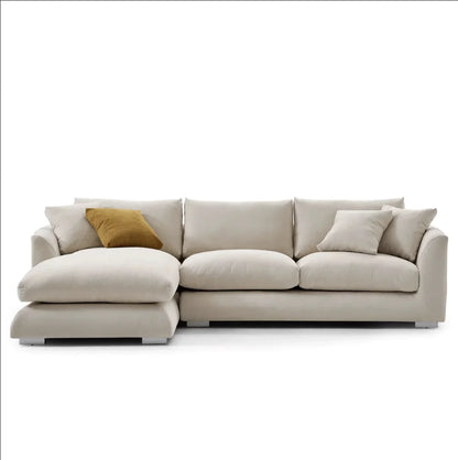 Modern Home Living Room Sofa Set Furniture White Linen Feather Cream Beige Fabric L Shaped Corner Modular