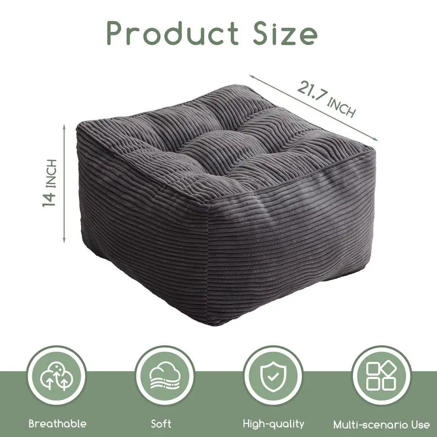 Square Stuffed Pouf Ottoman, Corduroy Poufs with Foam Chunk Filling, Furry and Fluffy Pouf Foot Stool Storage Ottom Customizable