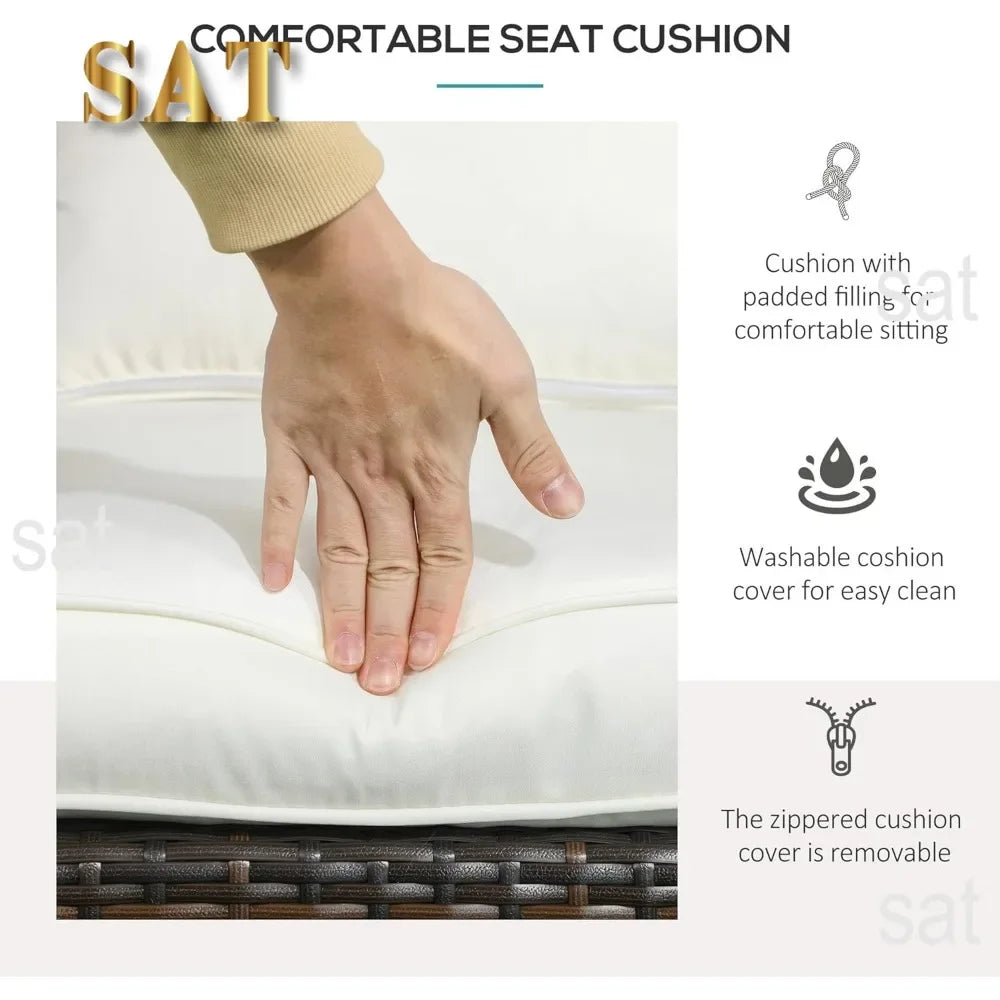 v Outdoor Chair, Rattan Fire Pit Chairs with Soft Cushions, Curved Backrest and Armrests, Outdoor Chair