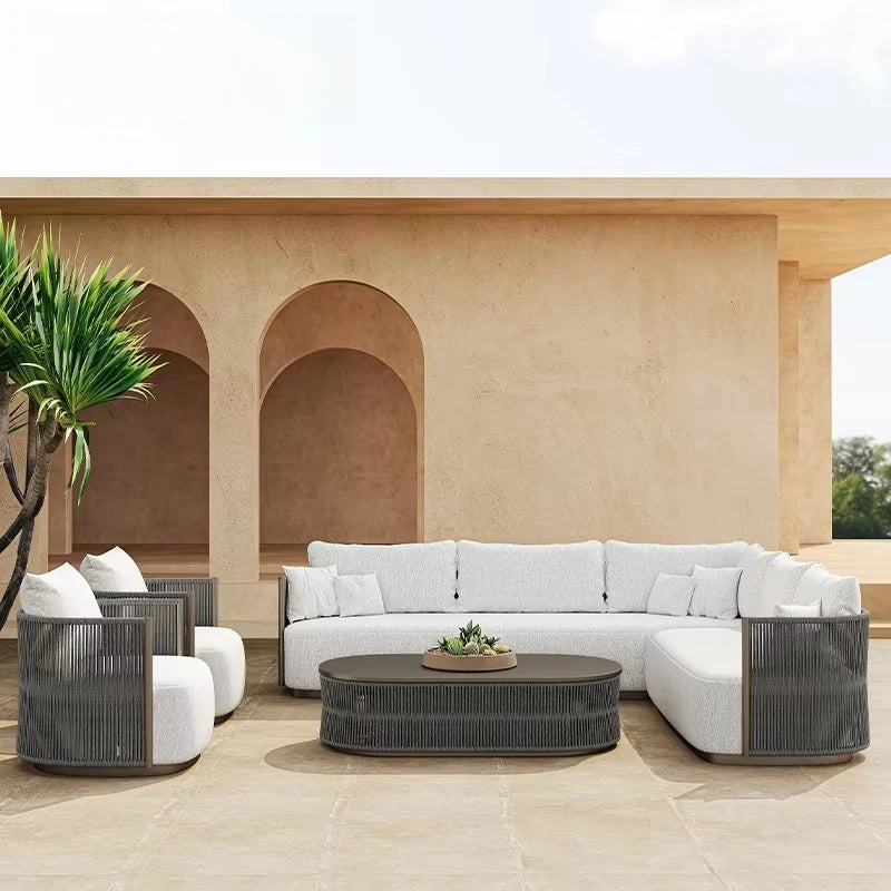 Outdoor furniture set Hotel garden set Terrace furniture set L-shaped sofa Resort villa terrace Aluminum outdoor rope sofa