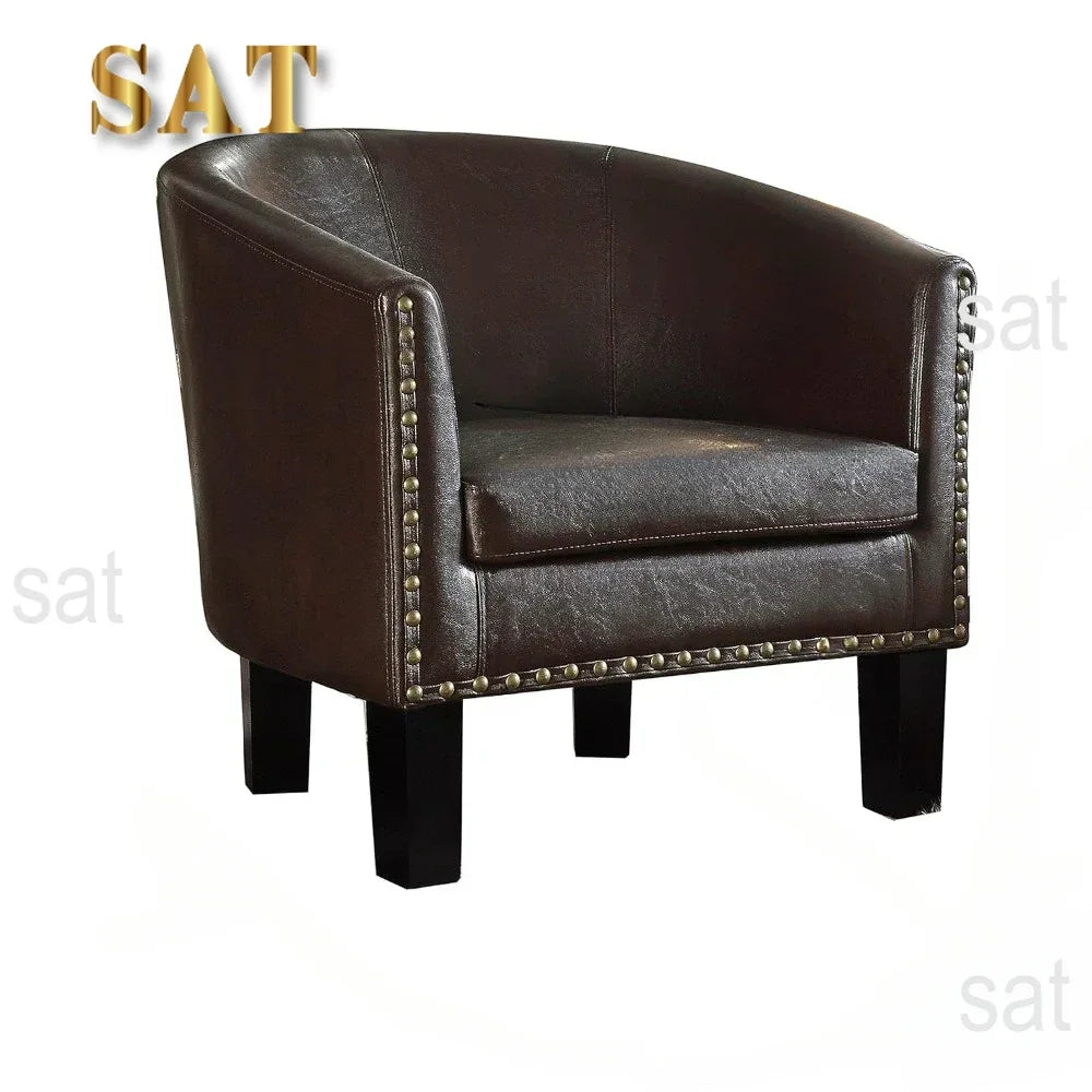 -Living Room Chairs Relaxing Chair Chaise Longisers Dark Brown Faux Leather Upholstery Chairs Club Style Armchairs Furniture Hom