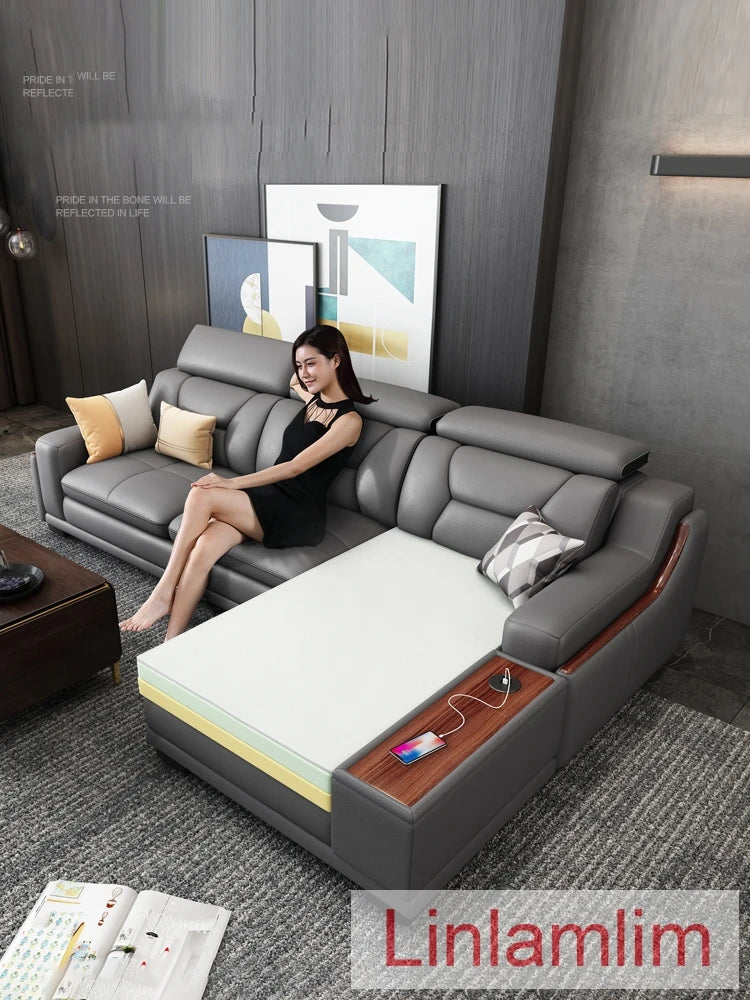 Beautify Your Living Room with Linlamlim Italian Genuine Leather Sofa - Bluetooth Speaker, Adjustable Headrests and USB Charging