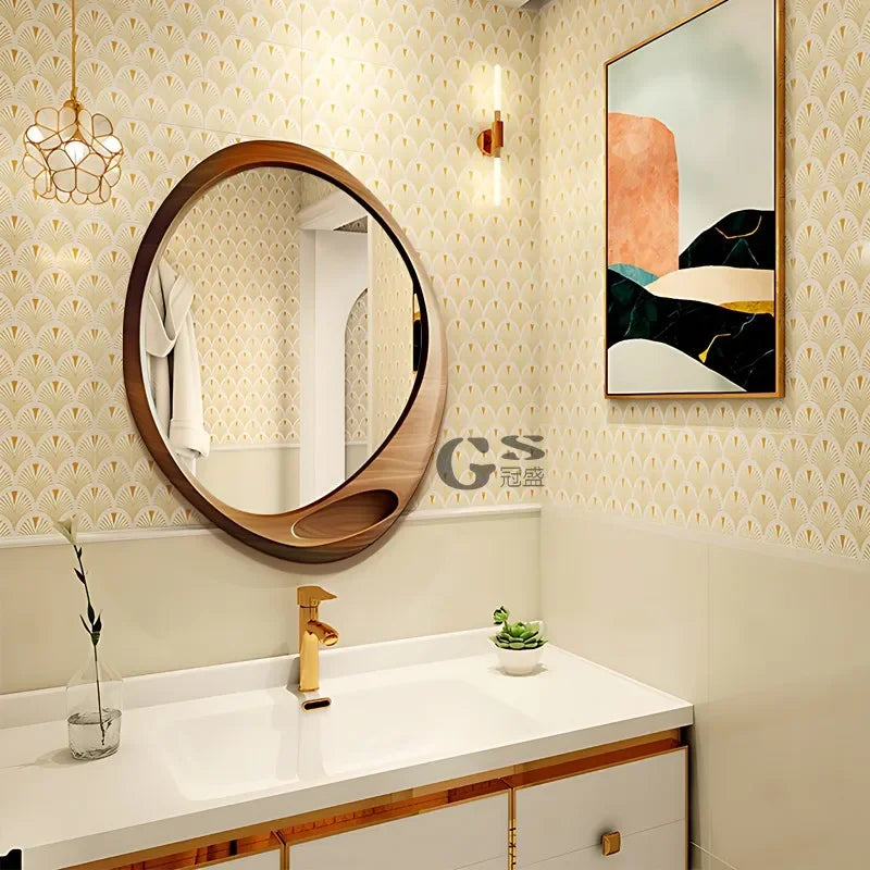 French retro bathroom mirror wall-mounted mirror American dressing table makeup mirror living room background wall decoration