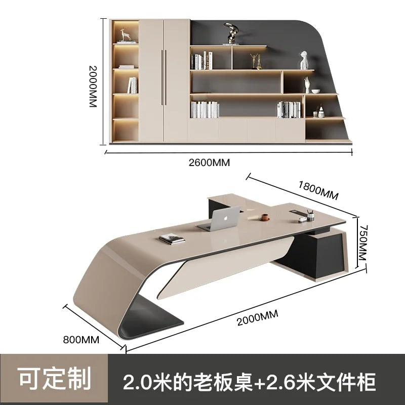 Desk boss table light luxury, big desk, writing desk file cabinet paint boss table