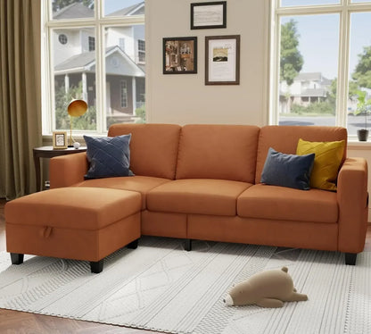 L Shaped Sectional Sofa Couch Pet Friendly Modular 3 Seater Convertible Sofas for Living Room Linen