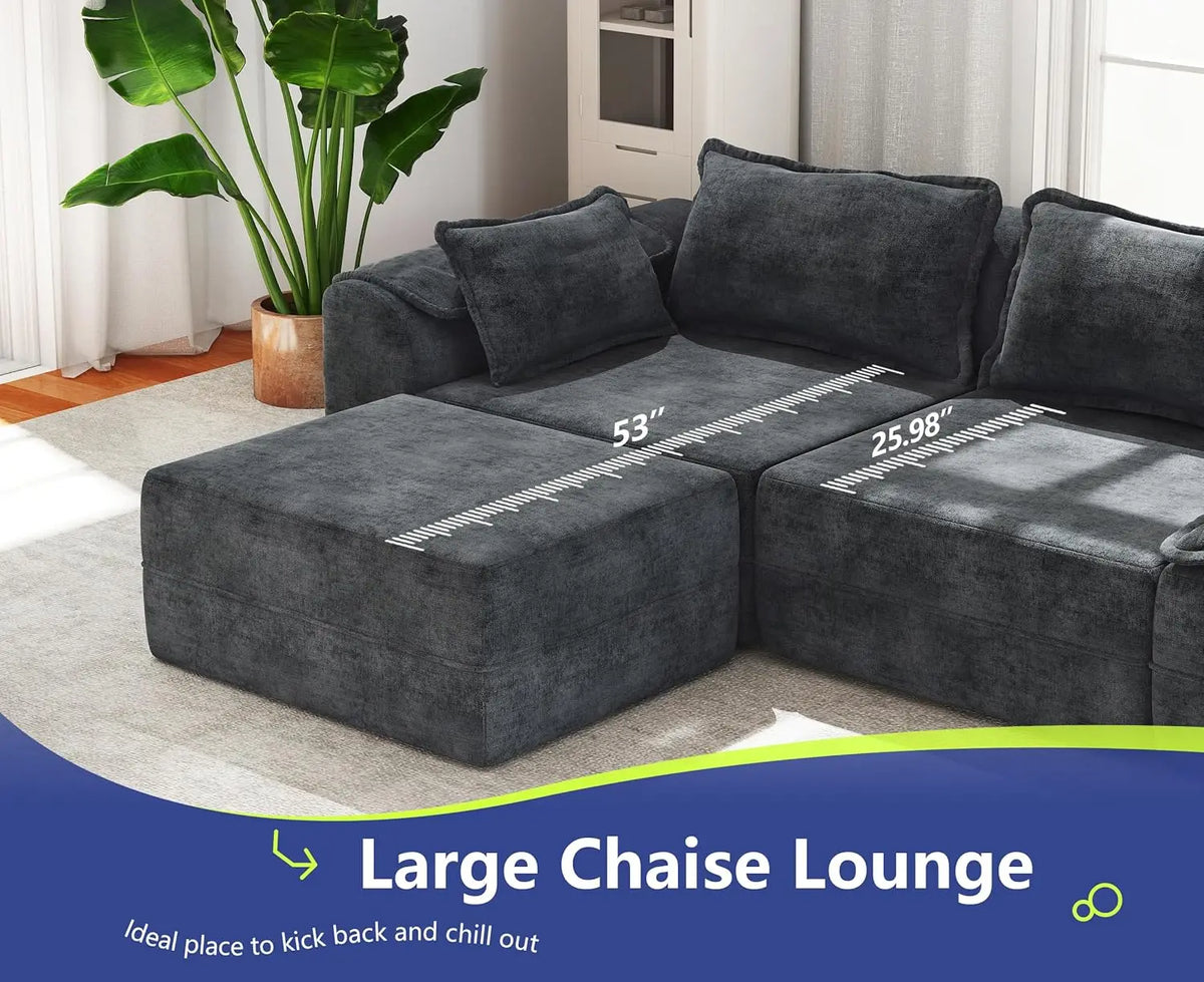 120in Modular Sectional Sofa Deep Seat Removable Cover Living Room 3-Seater Blue Grey Customized