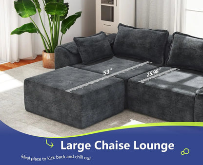 120in Modular Sectional Sofa Deep Seat Removable Cover Living Room 3-Seater Blue Grey Customized