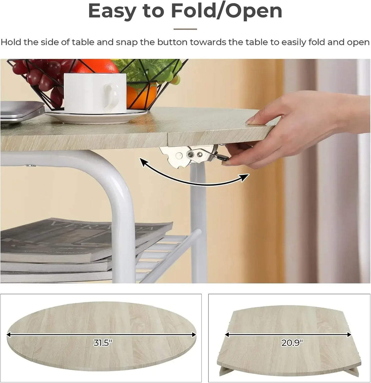 promotion-31.5" Drop Leaf Dining Table 3 Pieces for Small Space,Small Kitchen Table Set for 2,Round Folding Table with 2 Chairs