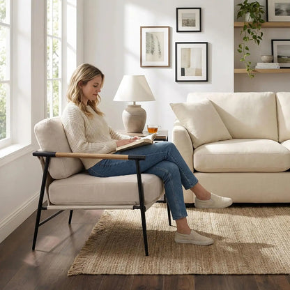 Beige Chenille Accent Chair Modern Living Room Chair with Metal Legs Armchair Lounge Chairs Upholstered Comfy, Customized