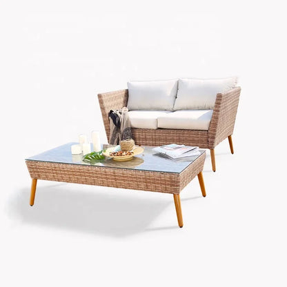 # Brown Patio Wicker Loveseat Setting Couch Furniture Outdoor Garden Rattan Aluminum Sectional Conversation Sofa Set #