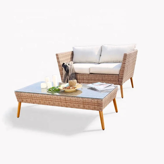 # Brown Patio Wicker Loveseat Setting Couch Furniture Outdoor Garden Rattan Aluminum Sectional Conversation Sofa Set #