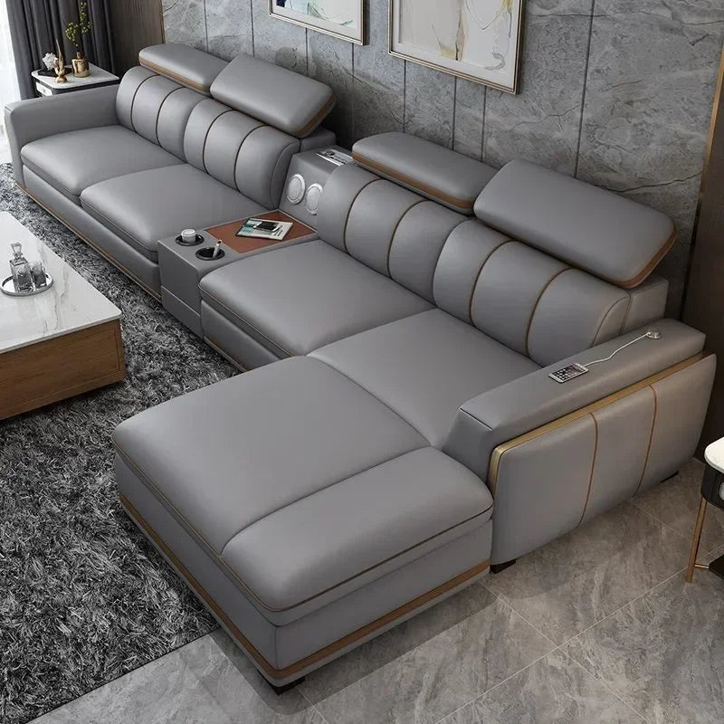 Light luxury first-layer cowhide leather sofa, living room size, straight row concubine combination household leather sofa