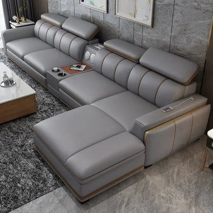 Light luxury first-layer cowhide leather sofa, living room size, straight row concubine combination household leather sofa