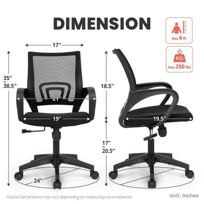 Ergonomic Office Chair, Lumbar Support, Adjustable Height with Armrests for Adults (Black)