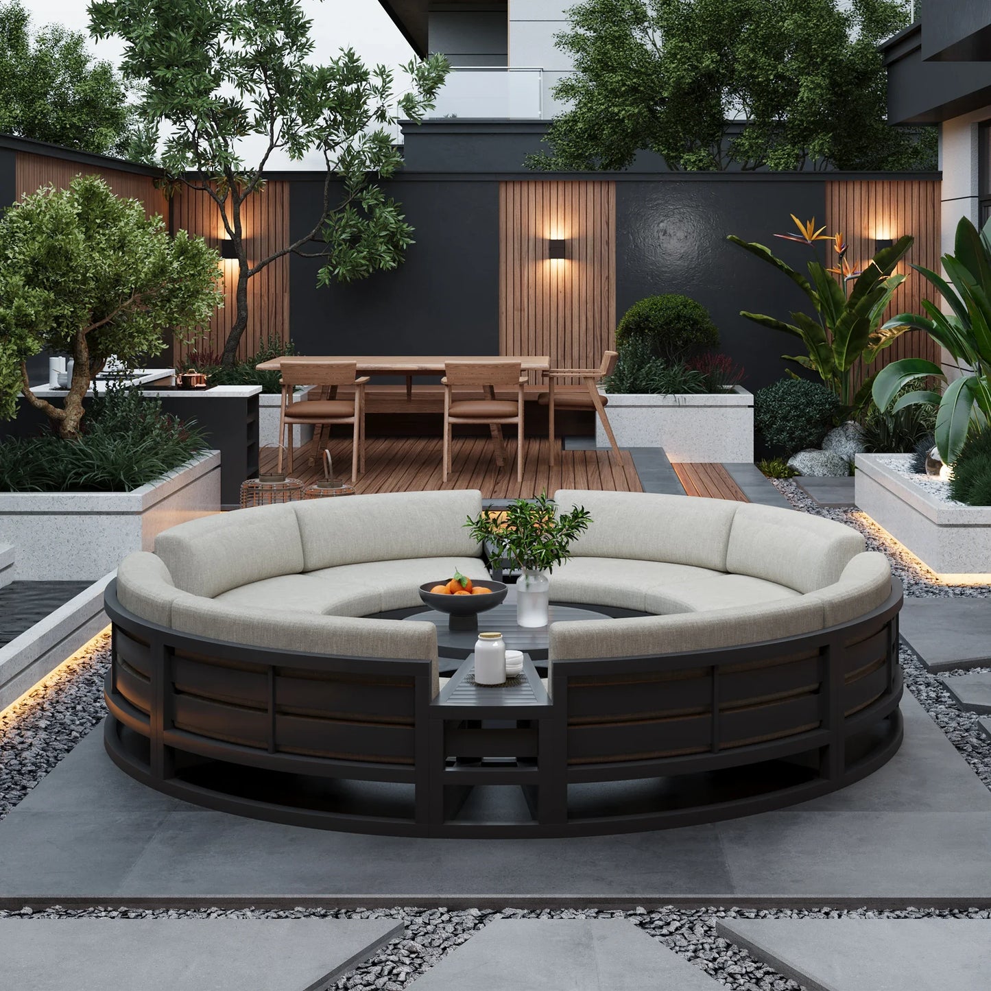 Fulin Garden Furniture Curved Lattice Aluminum Duick-dry Reticulated Cushions Sectional Modular Outdoor Sofa