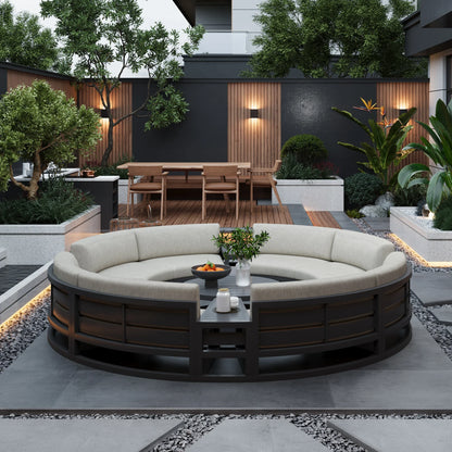 Fulin Garden Furniture Curved Lattice Aluminum Duick-dry Reticulated Cushions Sectional Modular Outdoor Sofa