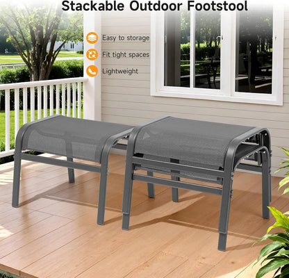 [Best Seller, Limited Stock!]Outdoor Ottoman Set of 2, All Weather Foot Stool with Supportive Textliene and Metal Frame, Stackab