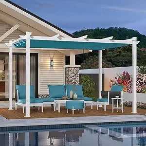 10' x 13' Outdoor Aluminum Pergola White Heavy-Duty Retractable Pergola Patio Metal with Double Sun Shade Canopy for Gardens De