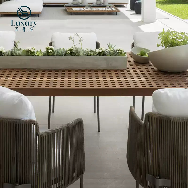 Modern Luxury Outdoor Patio Furniture Teak Wooden Dining Table And Chair Set