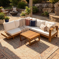 Acacia Wood 4pc Outdoor Sectional Sofa Set with Cushions and Slatted Design - Modern Patio, Deck & Garden Seating, Customized