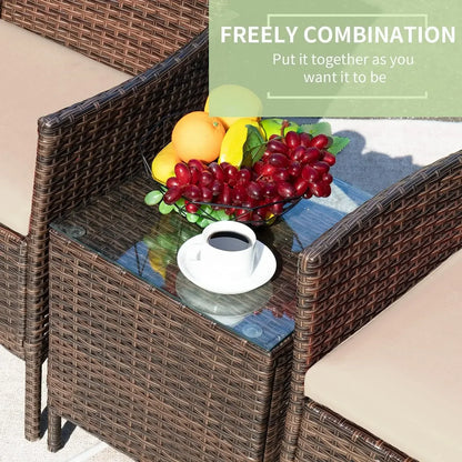 New2025-3 Pieces Patio Furniture Sets Outdoor PE Rattan Wicker Chairs with Soft Cushion and Glass Coffee Table for Garden Backya