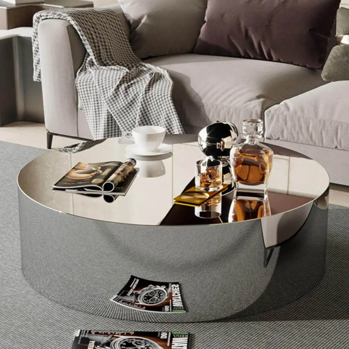 Light luxury stainless steel special-shaped coffee table high-end mirror business negotiation coffee table art