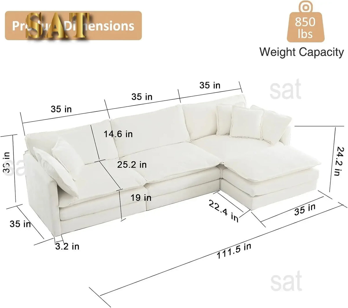 #For L-Shaped Modular Sectional Sofa, 3-Seater Comfy Cloud Couch with Ottoman/Chaise & 5 Pillows for Living Room Bedroom&