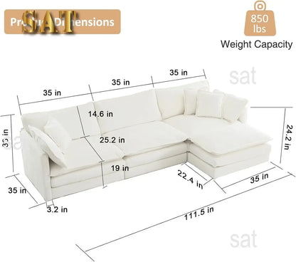 #For L-Shaped Modular Sectional Sofa, 3-Seater Comfy Cloud Couch with Ottoman/Chaise & 5 Pillows for Living Room Bedroom&